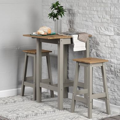 Corona Linea Drop Leaf Breakfast Table And 2 Stools In Grey