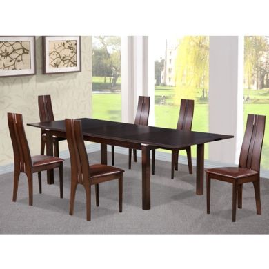 Croft Wooden Dining Set In Dark Walnut With 6 Solid Beech Chairs