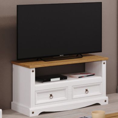 Corona Wooden Tv Stand With 2 Drawers 1 Shelf In White