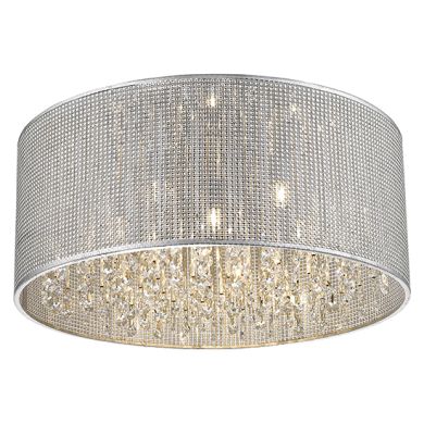 Crystal 6 Bulbs Palace Flush Ceiling Light In Chrome And Sliver