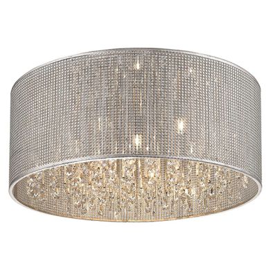 Crystal 7 Bulbs Palace Flush Ceiling Light In Chrome And Sliver