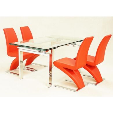 Crystal Extending Glass Dining Set With 4 Ankara Chairs