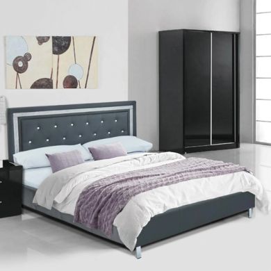 Crystalle Faux Leather Upholstered Double Bed In Grey