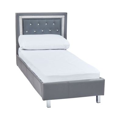Crystalle Faux Leather Upholstered Single Bed In Grey