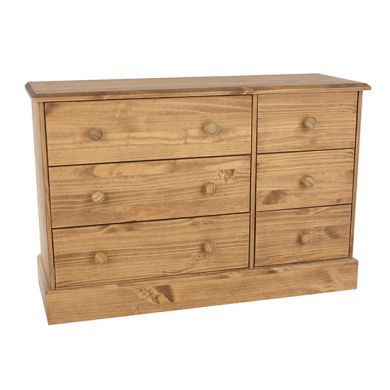 Calisa Wide Wooden Chest Of 6 Drawers In Waxed Pine