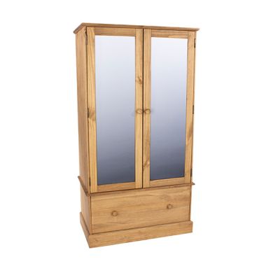 Calisa Wooden Wardrobe With 2 Doors 1 Drawer In Waxed Pine