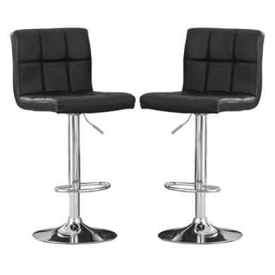 Cubik Black Faux Leather Bar Stools In Pair With Chrome Base