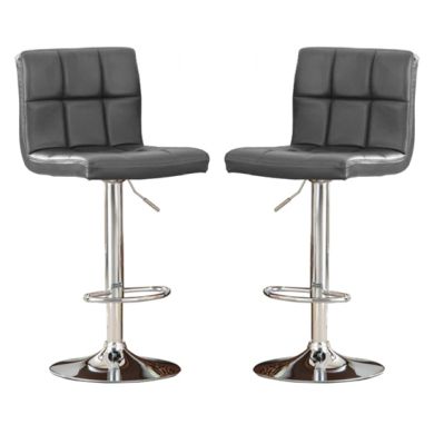 Cubik Grey Faux Leather Bar Stools In Pair With Chrome Base