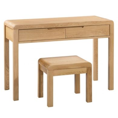 Curve Wooden 2 Drawers Dressing Table And Stool In Waxed Oak