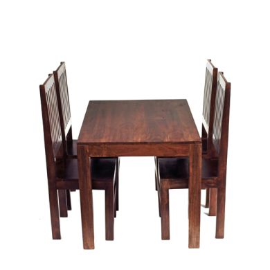 Toko Solid Mango Wood Dining Table With 4 Chairs In Dark Mahogany