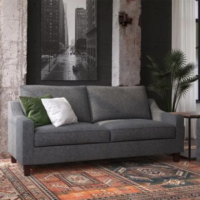 Luke Linen Fabric 2 Seater Sofa In Grey With Solid Wood Legs