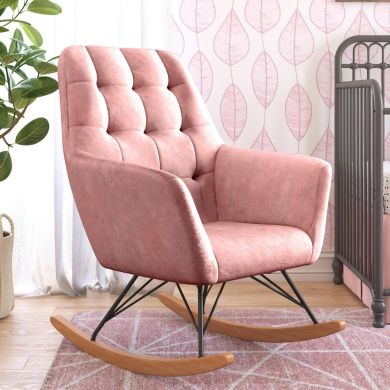 Raven Velvet Nursery Rocking Chair In Rose