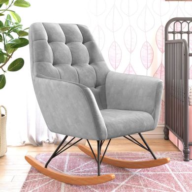 Raven Velvet Nursery Rocking Chair In Grey