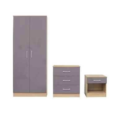 Dakota Bedroom Furniture Set In High Gloss Grey And Matt Oak