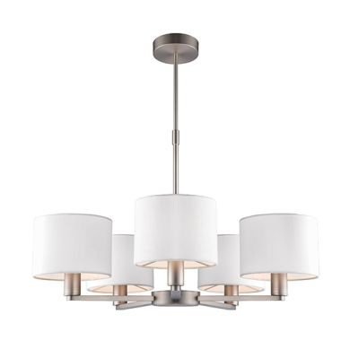 Daley 5 Lights Vintage White Shades Ceiling Pendant Light In Matt Nickel