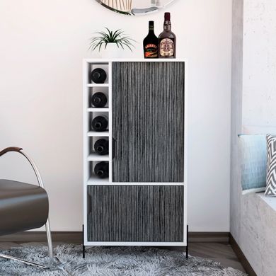 Dallas Wooden Drinks And Storage Bar Cabinet In Carbon Grey Oak