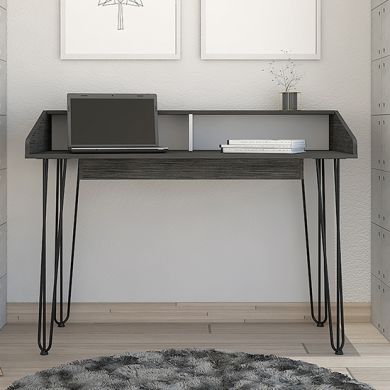 Dallas Wooden Home Office Computer Desk In Carbon Grey Oak