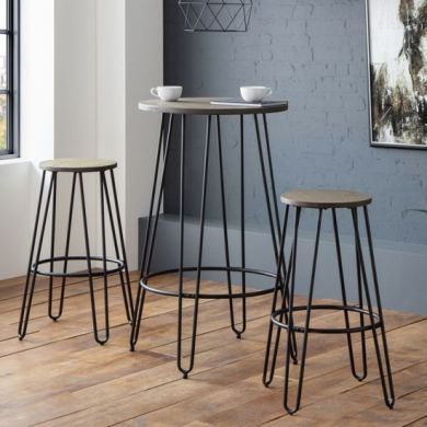 Dalston Wooden Bar Table In Mocha elm With 2 Stools