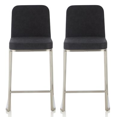 Daphne Black Faux Leather Fixed Counter Height Bar Stools In Pair