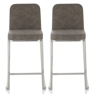 Daphne Grey Faux Leather Fixed Counter Height Bar Stools In Pair