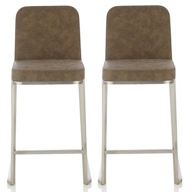 Daphne Taupe Faux Leather Fixed Counter Height Bar Stools In Pair