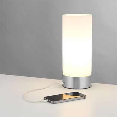 Dara USB Opal Glass Table Lamp In Brushed Nickel