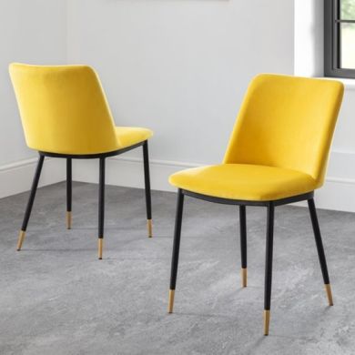 Delaunay Mustard Velvet Upholstered Dining Chairs In Pair