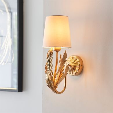 Delphine Decorative Layered Leaves Wall Light In Gold With Ivory Shade