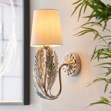 Delphine Decorative Layered Leaves Wall Light In Silver With Ivory Shade