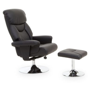 Denton Faux Leather Recliner Chair With Footstool In Black