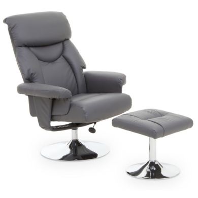 Denton Faux Leather Recliner Chair With Footstool In Grey