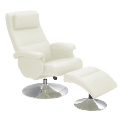 Denton PU Leather Recliner With Footstool In Cream With Metal Base