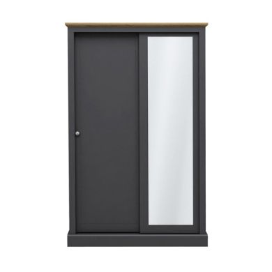 Devon 2 Doors Sliding Wooden Wardrobe In Charcoal