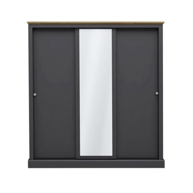 Devon 3 Doors Sliding Wooden Wardrobe In Charcoal
