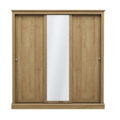 Devon 3 Doors Sliding Wooden Wardrobe In Oak