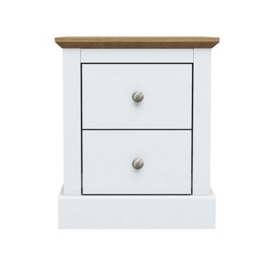 Devon Wooden Bedside Cabinet In White With 2 Drawers