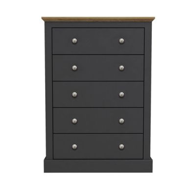 Devon Wooden Chest Of Drawers In Charcoal With 5 Drawers