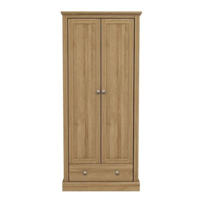 Devon Wooden Wardrobe In Oak With 2 Doors And Drawer