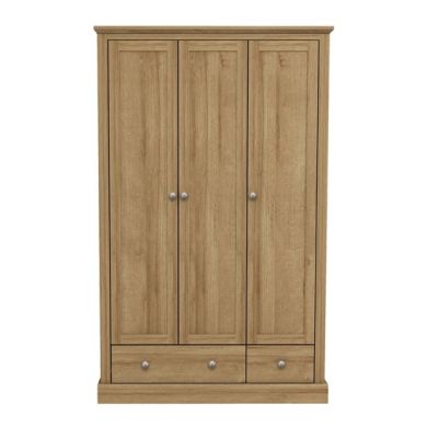Devon Wooden Wardrobe In Oak With 3 Doors And 2 Drawers