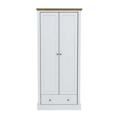 Devon Wooden Wardrobe In White With 2 Doors And Drawer