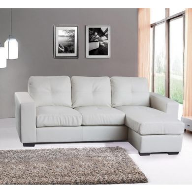 Diego Full Bonded Leather Chaise Sofa Bed In White