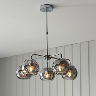 Dimple Smokey Glass Shades 5 Lights Ceiling Light In Polished Chrome