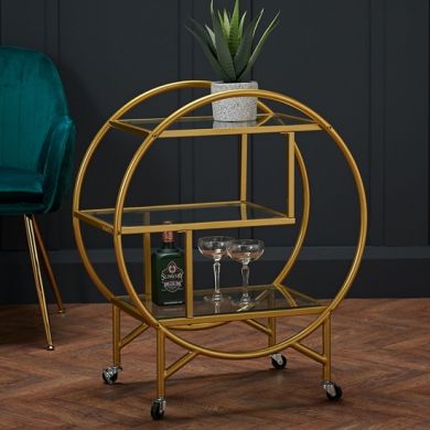 Dixie Clear Glass Shelves Drinks Trolley In Gold
