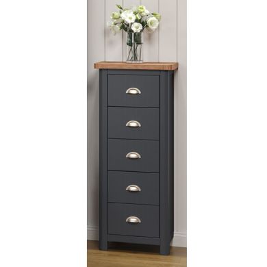 Highland Narrow Wooden Chest Of 5 Drawers In Midnight Blue