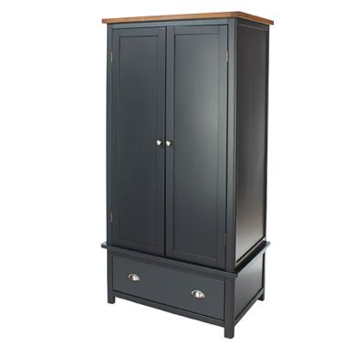 Highland Wooden Wardrobe With 2 Doors And 1 Drawer In Black