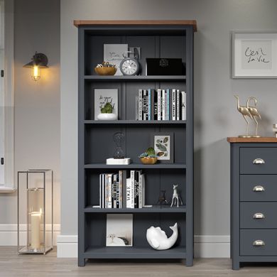 Highland Tall Wooden Bookcase In Midnight Blue