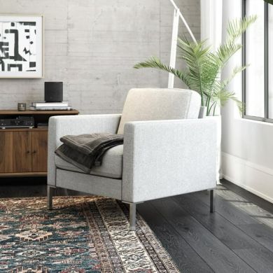 Fabry Linen Fabric 1 Seater Sofa In Grey With Chrome Metal Legs