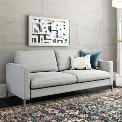 Fabry Linen Fabric 2 Seater Sofa In Grey With Chrome Metal Legs