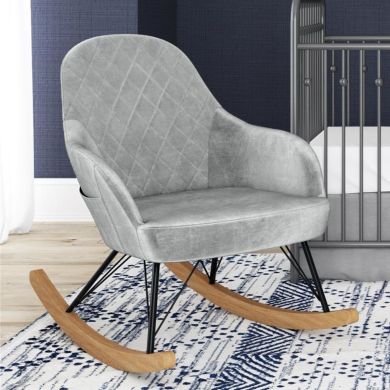 Dahlia Velvet Nursery Rocking Chair In Grey
