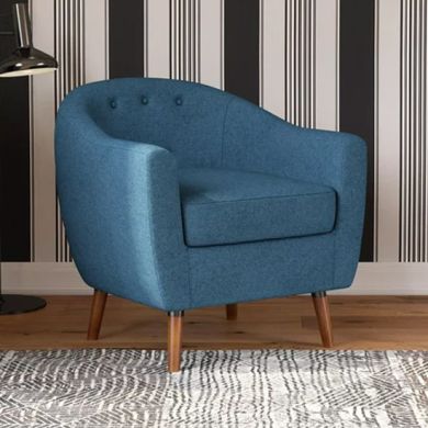 Brie Linen Fabric Bedroom Chair In Blue With Solid Wood Legs